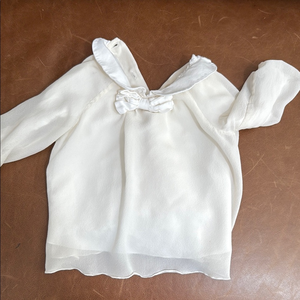 Chloe White Ruffled Tie Front Blouse with Peter Pan Collar